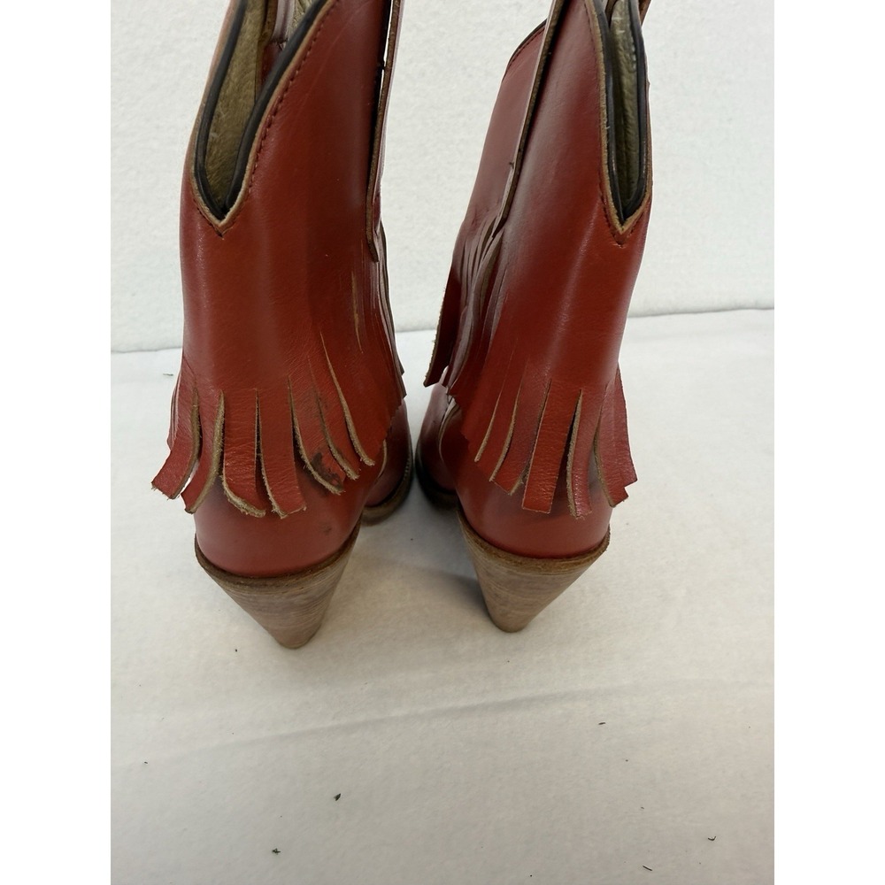 Vintage Frye Red Leather Fringe Cowgirl Boots Size 5.5 Made In USA - Picture 4 of 7